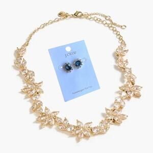 J.Crew Navy Gem Earrings Crystal Leave necklace statement piece costume jewelry